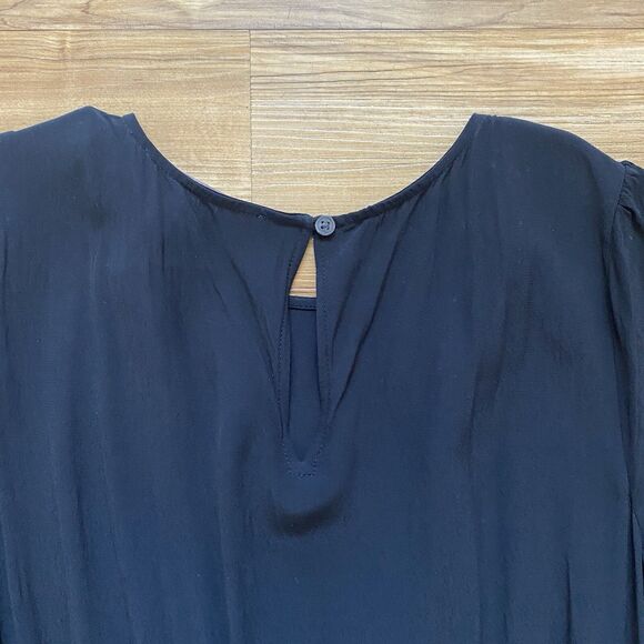 LOFT S Black Godet Flounce Ruffle Viscose Blouson Pleated Swing Dress Whimsigoth - Picture 11 of 16